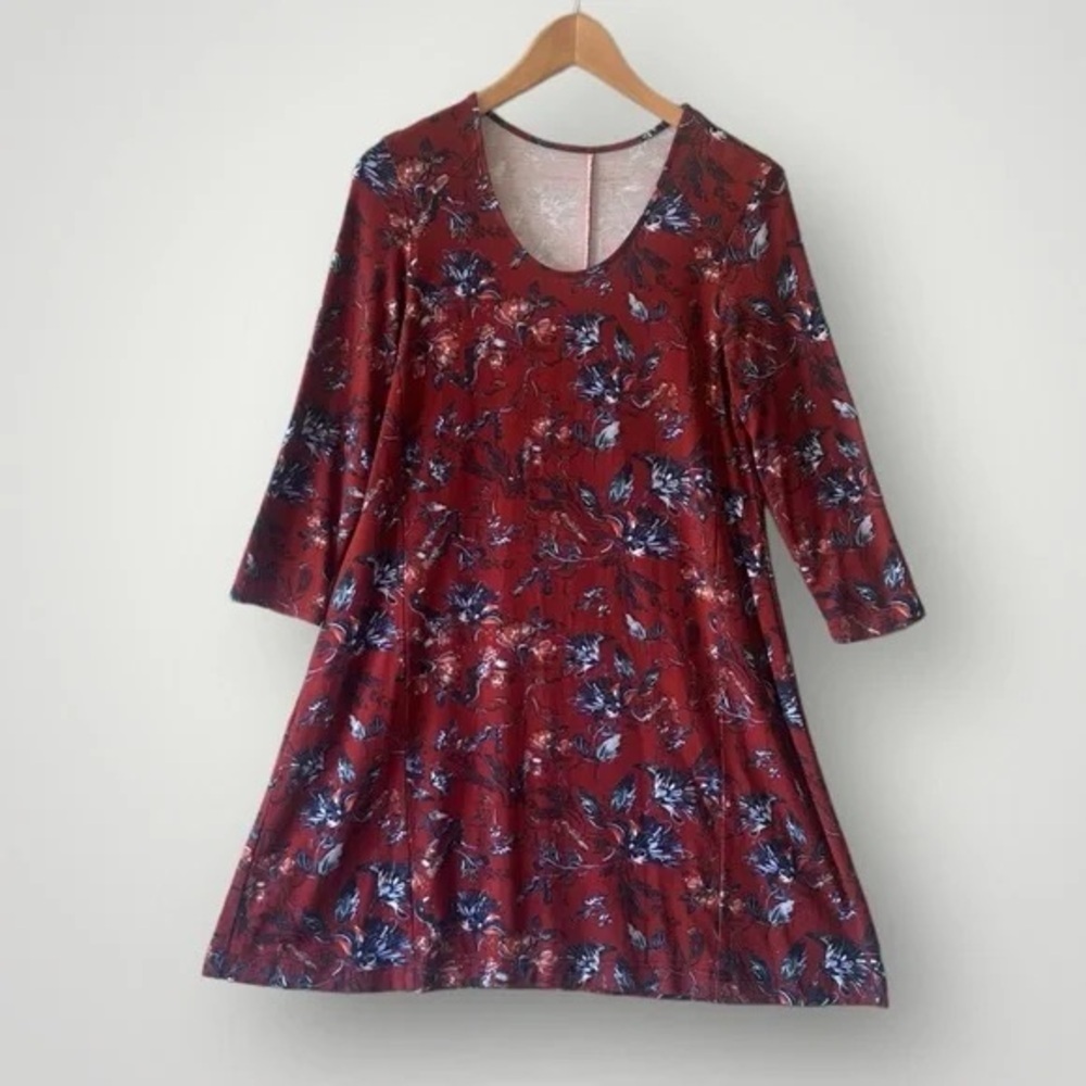 Like new Garnet hill red floral long sleeve dress